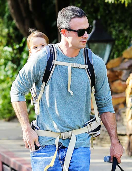 Actor Freddie Prinze Jr taking his boy Rocky James for a stroll with their pooch